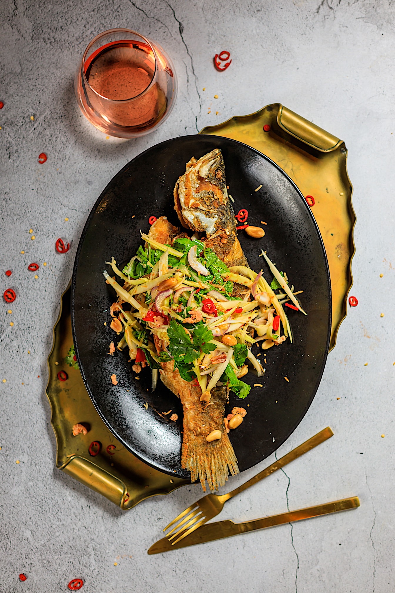 Fried Barramundi with green apple salad